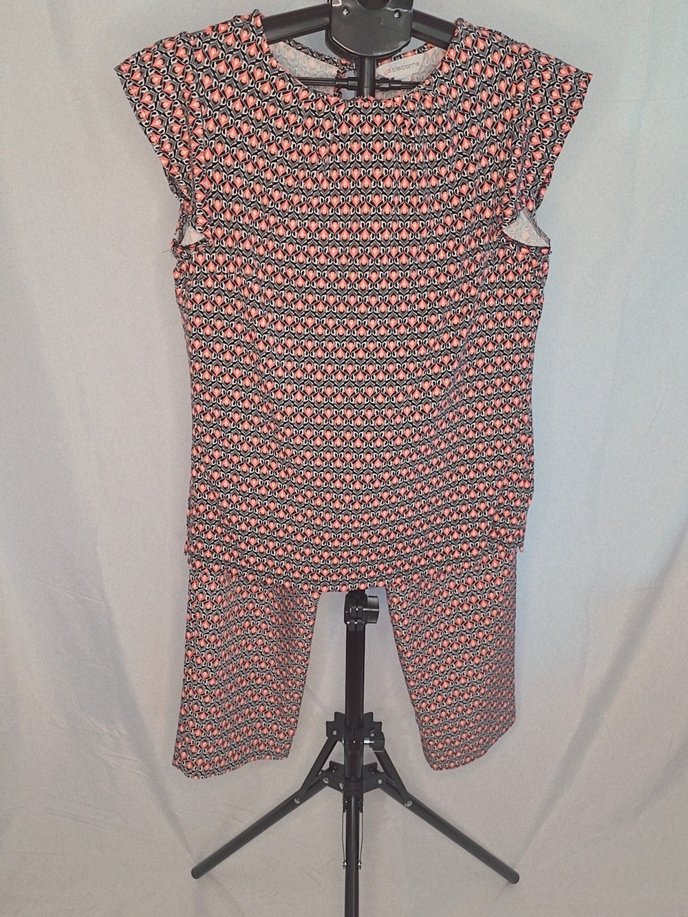 Liz Claiborne Coral and Black Printed Cap-Sleeve Jumpsuit